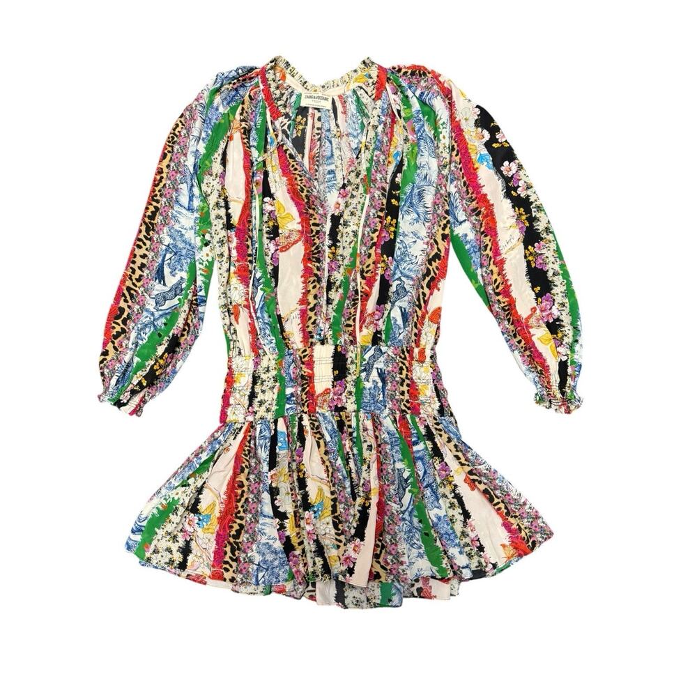 Zadig & Voltaire Rocade Mixed Print Silk Mini Dress Boho XS Rare Multicolor - Picture 7 of 12
